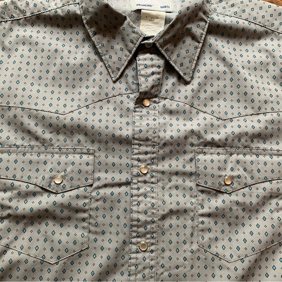 Men's Wrangler Wrancher Pearl Snap Size L Grey With Blue Diamonds - Picture 6 of 15